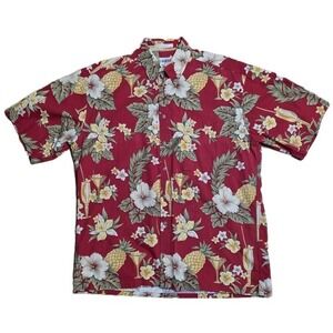 Campia‎ Moda Button-Down Shirt Men's Size L Red Hawaiian Tropical Floral